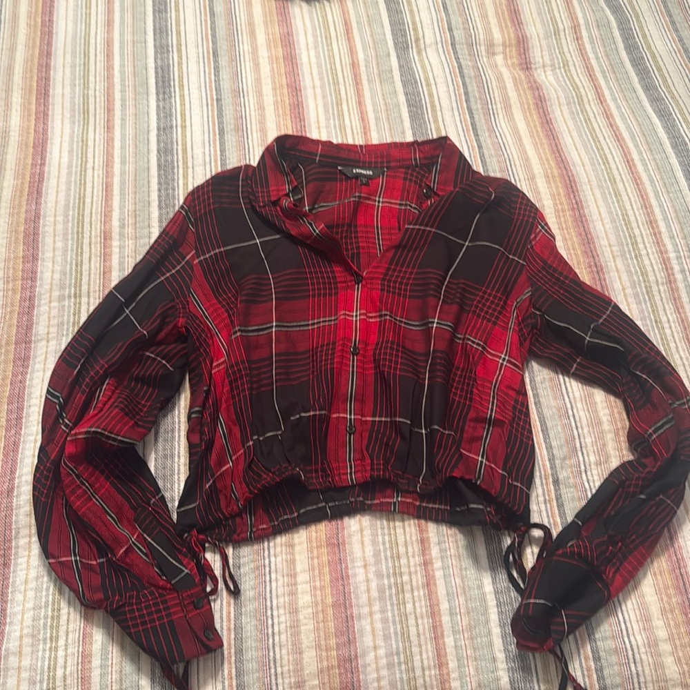 Cropped light flannel long sleeve shirt